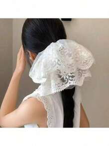 Large Floral Scrunchie For Women, New Sophisticated Lace Edged Polished Hair Ties, Dainty French Bun Holder Hair Accessories, Made Of Polyester Fiber, Scrunchy Hair Ties Scrunchies