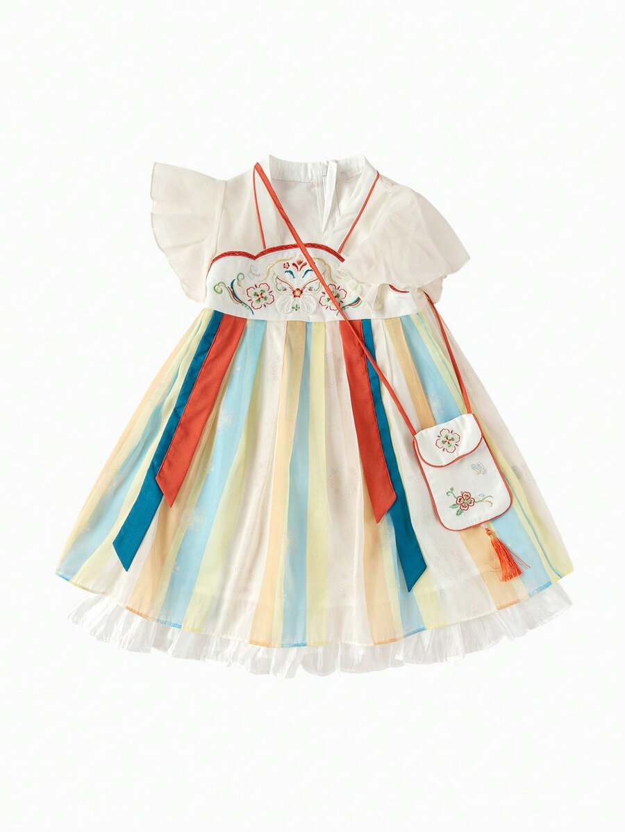 Balabala Vestido niña, vestido Hanfu de verano bordado para niños, estiloso - tono rojo blanco - Ver 1