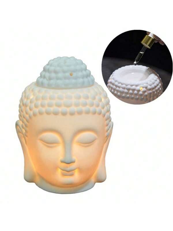 1 Piece Of Buddha Head Ceramic Tea Lamp Candlestick Oil Lamp, Wax Lamp Home Decoration, Ceramic Buddha Head Essential Oil Candlestick Spoon, Home Bedroom Decoration Gift