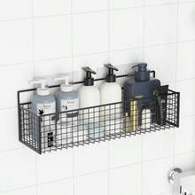 1pc Wall Mounted Bathroom Storage Rack, No Drill Washroom Shelf Organizer