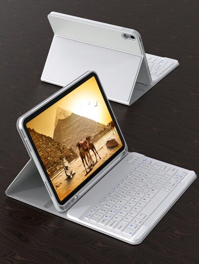 Etui z klawiaturą Apple kompatybilne z iPadem, odłączana bezprzewodowa klawiatura Bluetooth bateria 150 mAh i uchwyt na ołówek kompatybilne z iPadem Air 5. generacji 2022/Air 4. generacji 2020/Air 6. generacji 2024, 9,7 cala, 7/8/9. 10,2 cala, 10., szary