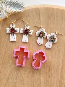 Elegant Cross Shape Polymer Clay Cutters, Cross Clay Earring Cutter For Polymer Clay Jewelry Making, Polymer Clay Stud Earring Making Tool, Clay Jewelry Making Kit, Clay Earring Molds, Made By PLA, DIY Earring Gift, Prayers And Wishes, Halloween, Christmas, Thanksgiving Gifts And Accessories - Pink - View 1