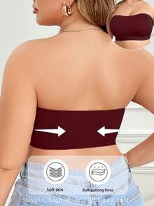 Bralette minimalista sin aros de unicolor tallas grandes, para uso casual diario - Burdeos - Ver 2
