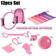 13-Piece Yoga & Fitness Set, Home Gym & Yoga Equipment Accessories Including Yoga Rings, Yoga Balls, 5 Resistance Bands, Stretch Straps, Yoga Socks, Yoga/Fitness Gift Storage Bag For Women, Advanced Training Combo For Core Strengthening And Flexibility Enhancement