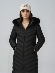 Women's Plus Size Puffer Jacket Quilted Lightweight Padding Hood Packable Coat - Black - View 1