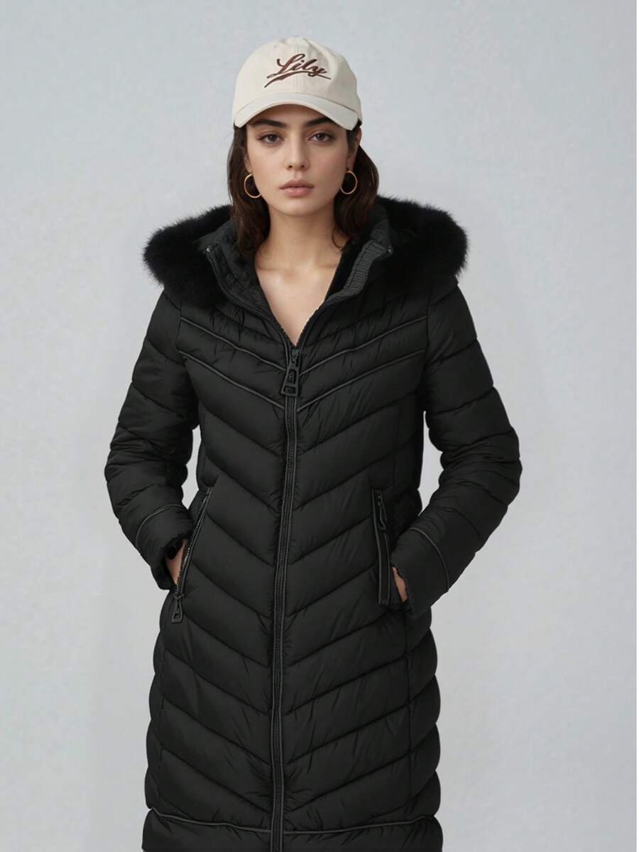 Women's Plus Size Puffer Jacket Quilted Lightweight Padding Hood Packable Coat - Black - View 1