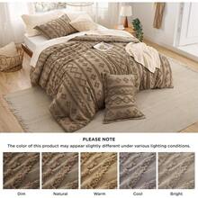 Luxurious Tufted Boho Comforter Set Queen Size - Premium Beige Bedding Ensemble With 3-Piece Shabby Chic Embroidery, Ideal Gifts For Women, Soft Jacquard Queen Comforter For All Seasons - 10 - 棕色 - 優雅 - 查看 6