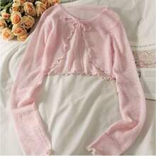 1pc Summer Women Sunscreen Cardigan Ruffle Design Sunscreen Clothing Slim Korean Style Long Sleeve Short Coat