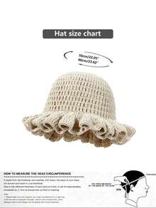 1pc Women Solid Color Knitted Hat, Handmade Crochet Ruched Brim Simple Versatile Beanie, Stylish Spring, Autumn, Winter Bucket Hat