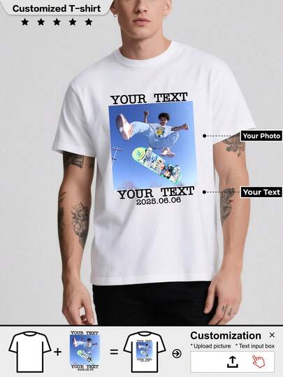 A Custom T-Shirt, Sport, Liberty, Christmas, Custom Men's T-Shirt - Add Pictures (Girlfriend, Boyfriend, Family Photo, Selfie) To Design Your Own Personalized Printed T-Shirt