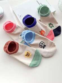 5pcs Pack Spring Autumn Women Short Socks, Silicone Non-Slip Invisible Socks, Minimalist Versatile Low Vamp Mesh Breathable - Multicolor - View 3