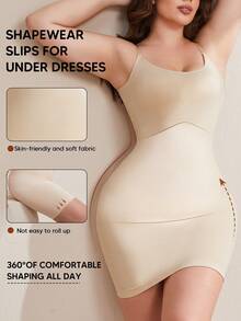 Women's Plus Size Tummy Control Dress Seamless Shapewear Slip Dress Adjustable Strap Shapewear Skirt - Apricot - View 3