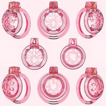 Haifan Soft Silicone Mini Chastity Devices Flat Cock Cage For Men With 6 Sizes Rings Penis Lock Bondage Sex Toys SM Products (Pink-Transparent)