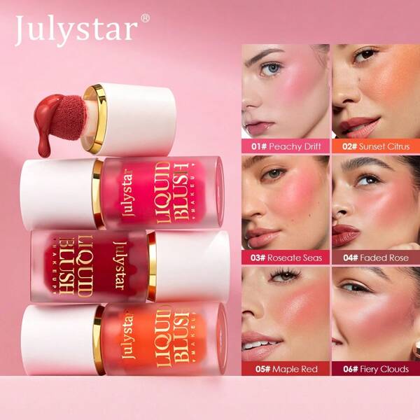 Julystar 6 Cores Blush para Bochecha e Lábios em Tinta de Geléia, Alto Poder de Pigmentação, Realçador de Contorno, Adequado para Diversos Estilos de Maquiagem
