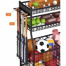 Organizador deportivo, Organizadores y almacenamiento de garaje, Carro de almacenamiento de pelotas deportivas para organización de garaje, Estantería de almacenamiento negra - Multicolor - Ver 7
