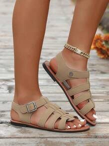Ladies Flat Roman Sandals, Elegant Comfortable Open Toe Beach Vacation Summer Shoes