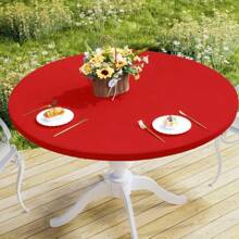 1pc Round Milk Silk Tablecloth, Anti-Slip, Polyurethane Machine Woven Tablecloth, Durable Dining Table Protective Woven Cover