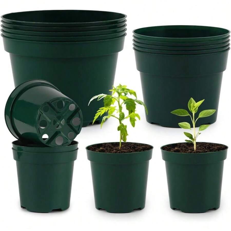 Seedling Starting Pots 15 Pack: Thickened Plastic Pots For Plants, 8/6/4 Inch Plant Nursery Pots With Drainage Holes, Flower Pots For Indoor Outdoor, Black - 綠色 - 查看 1