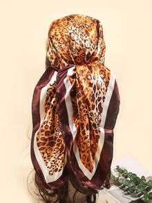 1pc 90cm Women Bandana Printed Neckerchief, Scarf, Hair Accessory. Suitable For Beach, Holiday And Daily Life, Adds A Touch Of Style To Your Outfit, Spring/Summer - Coffee Brown - View 1