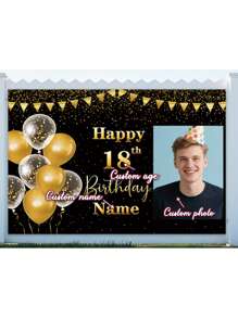 1 Stück Individuelles Porträt, Name, Alters-Geburtstagsfest Banner, Polyesterstoff, hängende Flagge glänzende Feier Schwarz Gold Thema Foto Hintergrund, Personalisiertes Alles Gute zum Geburtstag Banner, geeignet für Kuchentisch, Zuhause, Außenbereich Dekoration, 3 Größenoptionen Muttertag Abschluss, Multifunktional, Verstellbar, Dekorativ, Wiederverwendbar, Exquisit, Niedlich, Hochwertig, Modern, Farbig, Bequem, Stilvolle, Individuell, Personalisiert, Einzigartig, Ideale Geschenke für Ihn, Ideale Geschenke für Sie, Freund, Freundin, Vater, Mutter, Familie, Freunde, Büro, Teeraum, Schule, Zuhause, Heimrenovierung, Individualisierte Banner & Wimpel, Warme Atmosphäre, Herbst Heimrenovierung, Weihnachtsdekoration