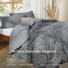 Luxurious Tufted Boho Comforter Set Queen Size - Premium Beige Bedding Ensemble With 3-Piece Shabby Chic Embroidery, Ideal Gifts For Women, Soft Jacquard Queen Comforter For All Seasons - 17 - 灰色 - 優雅 - 查看 2