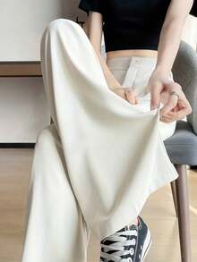 High-End Flowing Straight Leg Casual Maxi Pants For Women - Apricot - View 4