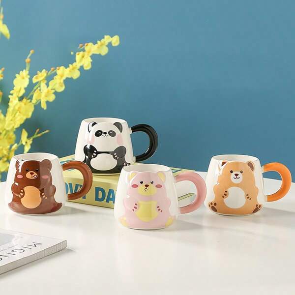 1pc Cute Ceramic Mug, Student & Household Water Cup, Cartoon Animal Design