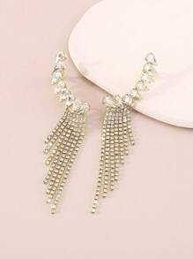 2pcs Women Copper Alloy Arc Tassel Earrings