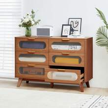6 Drawers Dresser For Bedroom, 47'' Wide Retro Dresser With Acrylic Glass Design, Chest Of Drawers With Solid Wood Legs For Bedroom, Living Room (Walnut) - walnut - View 3