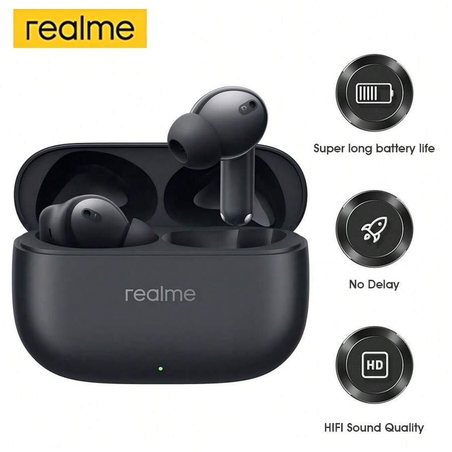 Realme Buds T310 True Wireless In-Ear Headphones, 46dB Mixed ANC, 360° Spatial Audio, 12.4mm Dynamic Bass Driver, Up To 40 Hour Battery And Quick Charge - (Black) - One Size - View 1