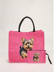 Running Puppy Black Shoulder Bag; Handbag; Handbag And Makeup Bag Combination; Large Capacity Handbag Paired With Exquisite Makeup Bag; One Shoulder Handbag And Makeup Bag