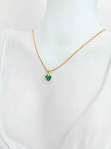 Light Spot Necklace With Beautiful Colorful Heart Pendant 18k Gold Plated - Dark Green - View 1