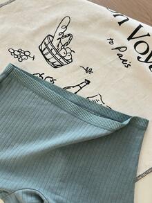 Pantalón corto tipo boxeador de corte holgado, con rayas verticales en unicolor, para niña preadolescente en moda de verano - Multicolor - Ver 3