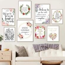 1pc Spanish Bible Verse Quotes Print God Christian Wall Art Decor , Spain Wall Picture Floral Poster Home Decor Optional Frame