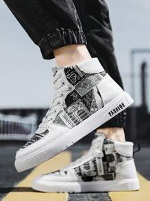 Herren High-Top Sneaker mit grafischem Muster und Schnürsenkeln, vielseitig einsetzbar für Lässig und Outdoor, geeignet für alle Jahreszeiten