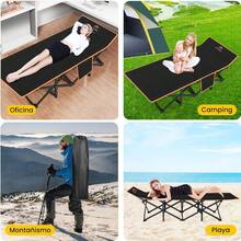 Cama Plegable Ligera de Exterior con Colchón Acolchado, Tapones para los Oídos y Máscara para Dormir Estructura de hierro resistente, elección preferida tanto para actividades al aire libre (camping, viajes) como para uso interno. Soporta hasta 150 kg, el regalo perfecto para vacaciones adecuado para todas las personas. - Negro - Ver 8