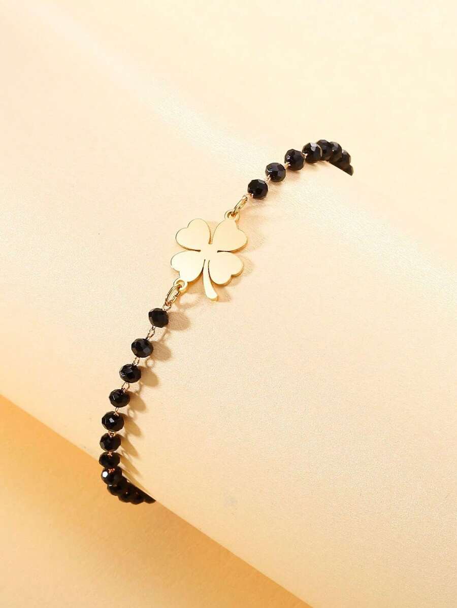 سوار من الفولاذ المقاوم للصدأ ذو شكل أربع ورقات البرسيم والقلب للنساء