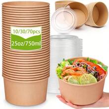 25Oz/750ml 10/30/70/100 Stück großen Papierschalen mit Deckeln, Einweg-Suppeschalen als Partyzubehör für heiße/kalte Speisen, Suppe