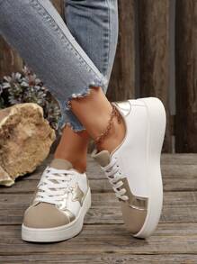 The Above Are New Fashionable And Comfortable Casual Sports Running Shoes For Young People. They Feature A Lace-Up Design, A Large Star-Shaped Glitter Decoration, And Glitter Decoration On The Heel Counter. Soft Lining Inside For Comfort.
