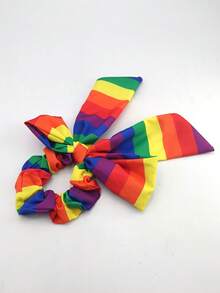 1pc Rainbow Striped Elegant Polyester Hair Scrunchie, Suitable For Daily Wear And Pride Month - Multicolor - View 2