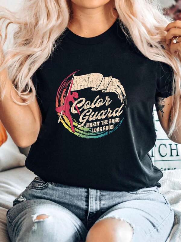 180g Pure Cotton Funny Color Guard Apparel For Women Teens Colorguard Gift T Shirt Print Round Neck Short Sleeve Homme Top For Everyday Wear Slightly Summer Breathable Stylish Casual Stretched Unisex Streetwear Graphic Fashion Comfortable Designer Clothes Soft Versatile