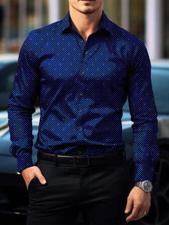 Men's Casual Business Commuting Mandarin Collar Solid Color Button-Up Long Sleeve Shirt, Men's Formal Slim-Fit Shirt, Men's Solid Small Ditsy Floral Shirt. Suitable For Daily Wear, Work Commute, Outing, Party, Can Be Paired With Suit Pants Or Suits For Gatherings, Weddings, And Honeymoons. Can Be Given As A Gift To Son, Husband, Boyfriend, Or Father, Fall