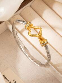 1 件时尚不锈钢 18K 镀金女士混合金属袖口手镯 - 扭曲可堆叠，适合日常和特殊场合，理想的礼物