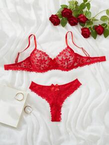 Lingerie sexy, ensemble de lingerie fine avec bordure en dentelle rouge, enflammer la nuit passionnée, libérer le charme charmant