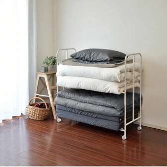 Rullande förvaringsenhet för meditationskuddar, flyttbar filtorganiseringsställning, 2 nivåer, 5 höjdjusterbara nivåer