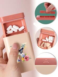 6 Grids Pills Organizer Travel Mini Pill Box For Tablet Moisture-Proof Medicine And Vitamins Container Dispenser Organizer Travel Home Camping Outdoor Hiking Hunting Medicines Fashion 26 Initial Letter Pill Case Pills Container First Aid Kit Medical Bag Travel Accessories Dorm Essentials, Portable Accessories Storage - Pink - View 5