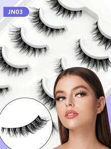 GROINNEYA 5对浓密蓬松假睫毛交叉卷翘假睫毛纤细自然纤长全睫毛轻盈放大双眼适合旅行 - 眼尾拉長款 - 查看 6