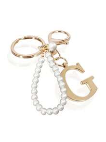 Premium Elegant Gold Pearl Letter Keychain, A-Z Alphabet 3D Pendant, Chic Pearl Chain With Rhinestones (Can Be Disassembled Based On Personal Preference), Fashionable Alloy Keychain, Earphone Pendant, Backpack Charm, Car Keychain - Gold - View 19