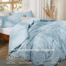 Luxurious Tufted Boho Comforter Set Queen Size - Premium Beige Bedding Ensemble With 3-Piece Shabby Chic Embroidery, Ideal Gifts For Women, Soft Jacquard Queen Comforter For All Seasons - 20 - 灰藍色 - 優雅 - 查看 2