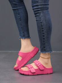 2025 New European And American Style Casual Comfortable Outdoor Slides, Punk Basic Preppy Buckle Design